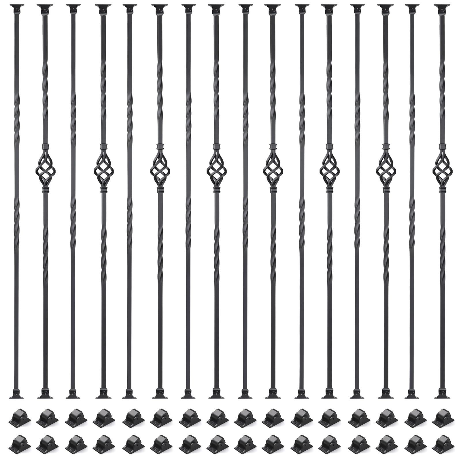 Photo 1 of 16 Pack Staircase Balusters, 1/2" x 43.8" Hollow Single Basket and Double Twist Iron Balusters for Staircase Indoor?with 32 Swivel Shoes