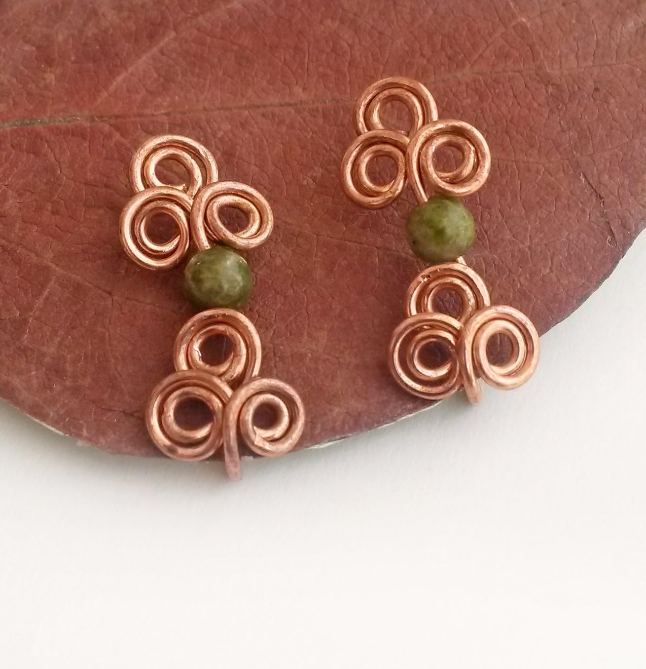 Unakite ear climber - Elven earrings Elven ear cuff Elven jewelry Elvish jewelry Ear climber Gift for her Unakite jewelry Tree earrings