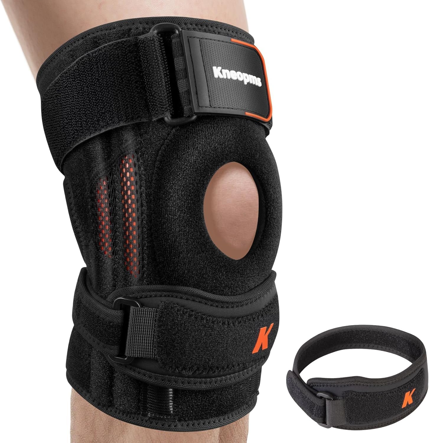 Photo 1 of Kneopms 2-in-1 Knee Brace with Side Stabilizers & Patella Pad for Pain Relief,Adjustable Compression Knee Support,Knee Sleeve for Meniscus Tear, ACL, Joint Pain, Runner, Workout-Men & Women (M)
