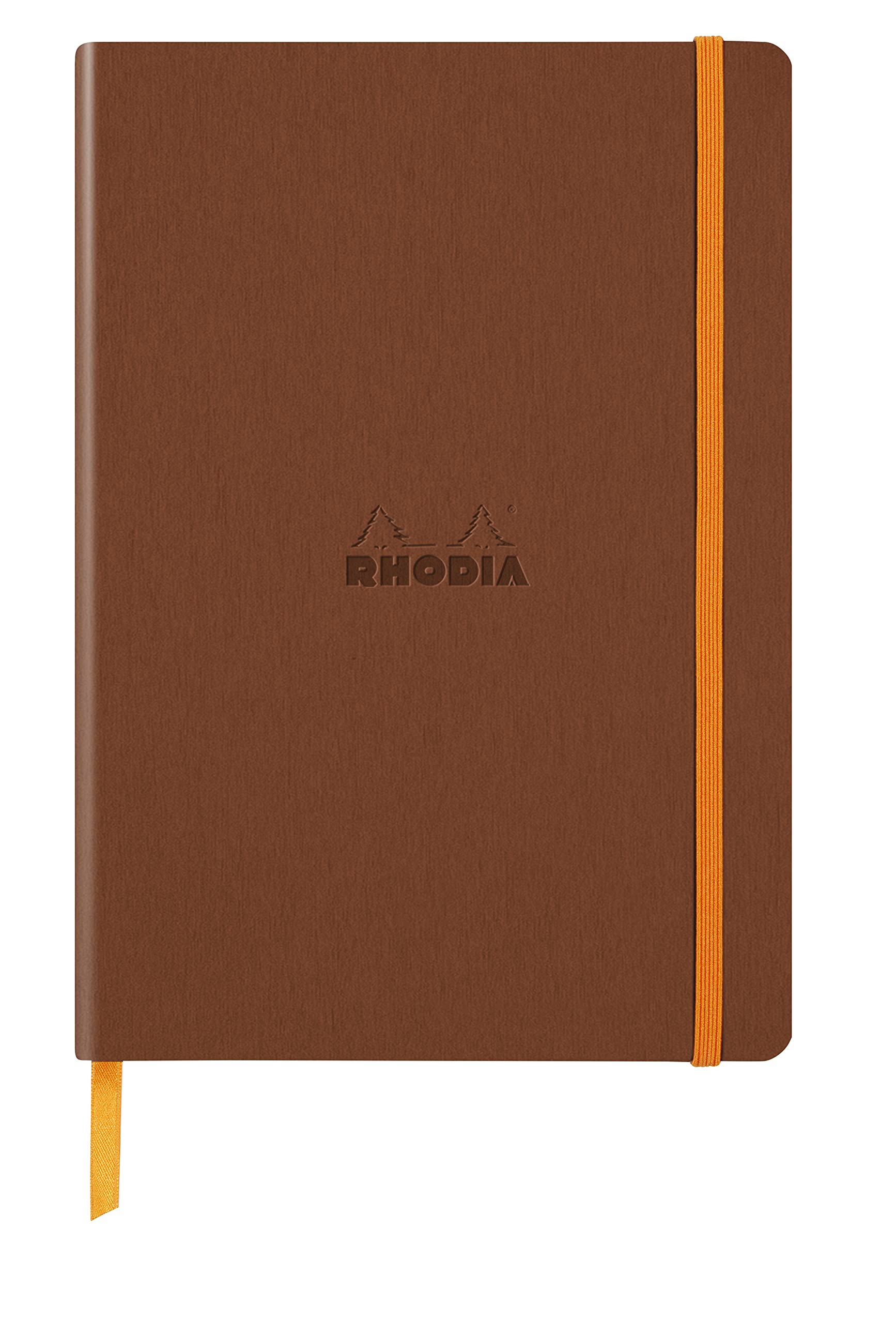 RHODIA 117383C - Copper Soft Notebook - A5 - Lined - 160 pages - Clairefontaine Ivory Paper 90 g/m - Bookmark, Elastic Closure - Faux Leather Cover - Rhodiarama Collection