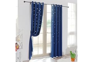 Anjee Cutout Stars Curtains for Kids Room 2 Panels Romantic Sparkle Starry Sky Space Theme Light-Filtering 84 inches Length Blackout Windows Curtains, Royal Blue