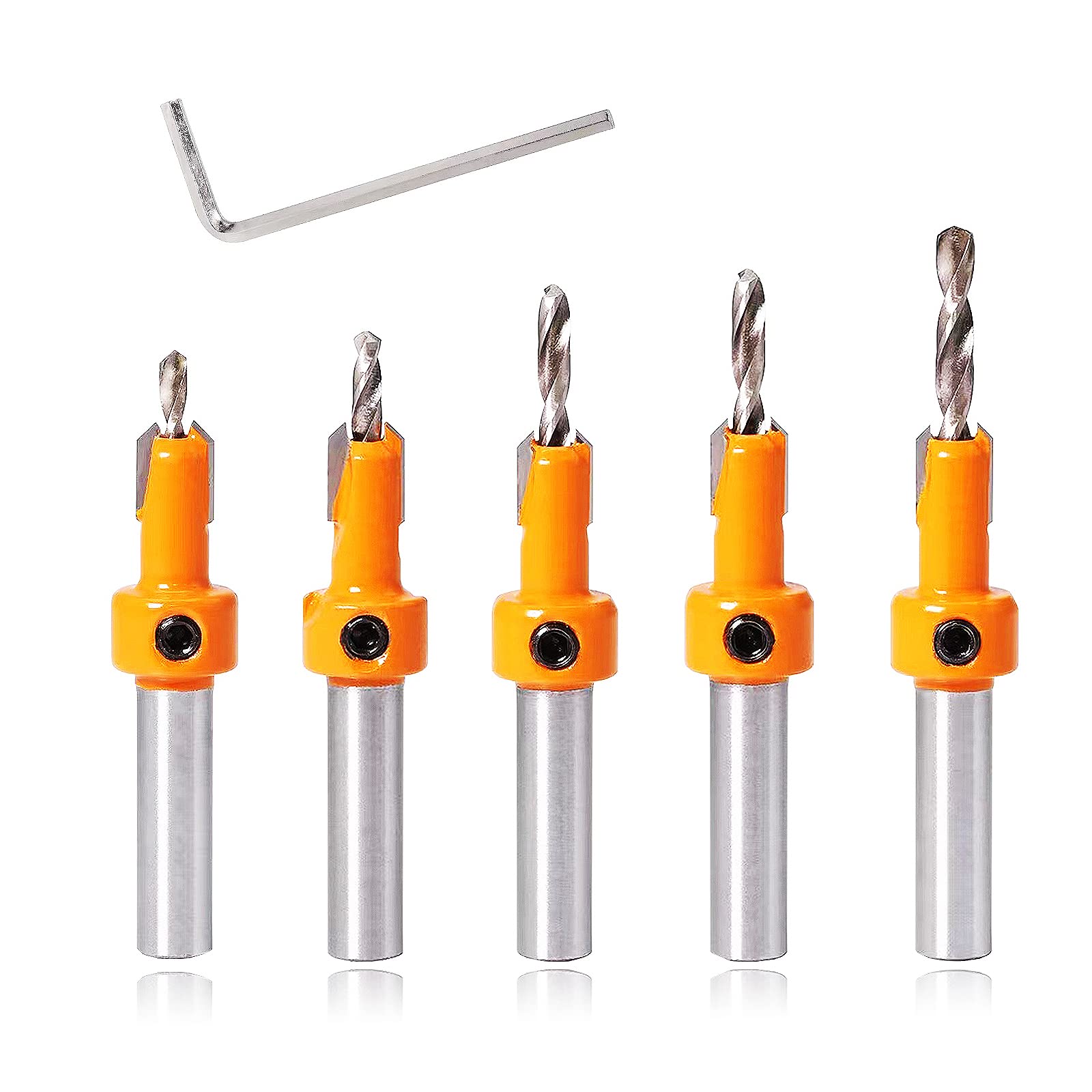 Countersink Drill Bit Set for Wood with Hex Key Wrench, 8mm Shank Timber Wood Working Drill Bits Tools 2.8×8, 3×8, 3.2×8, 3.5×8, 4×8-5pcs