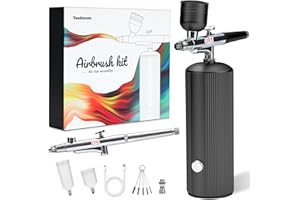 TEEBLOOM Airbrush Kit with Compressor - Auto Handheld Cordless Airbrush with 0.3mm and 0.5mm Tip Interchangeable for Painting, Tattoo, Nail Art, Model Coloring, Makeup, Cake