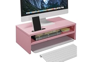 BONTEC Wood Monitor Stand Riser, Desk Monitor Stand with Smartphone Holder, Ergonomic Laptop Stand with Cable Management for 