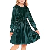 Arshiner Girls Long Sleeve Dress Velvet Crew Neck Midi Fall Vintage Plain Dress for Kids 4-13Y