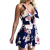 Relipop Women's Jumpsuits Floral Print Spaghetti Straps Sleeveless V Neck Front Tie Knot Rompers 2026 Beach Vacation Outfits