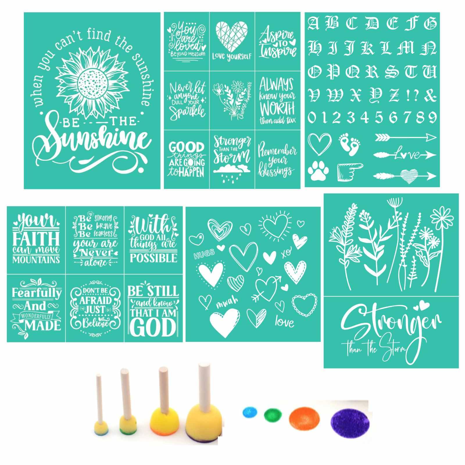 Photo 1 of 11PCS Sunflower Silk Screen Stencils Self Adhesive Be Kind Screen Printing Stencil Reusable Mesh Stencils Wildflower Chalk Transfers for Chalk Paste Paint on Wood Signs, Fabric,DIY Garden Decor Art