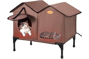 IPEAIN Elevated Heated Cat House for Outdoor Cats Large Outdoor Cat House Weatherproof for Winter, Waterproof Feral Cat Shelter Insulate Cat House for Multiple Cats, Easy to Assemble