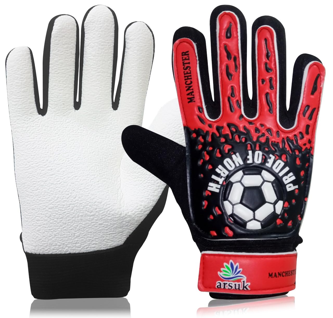 ARSUK Goalkeeper Gloves Kids, Youth Football Gloves for Boys, kids & children Soccer Goalie Gloves with Super grip Latex Palm L:20cm W:10cm Size:6 Age: 8-13 Years