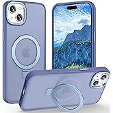 Lufanbis Magnetic for iPhone 15 Case with Ring Stand, [10 FT Drop Protection] [Velvety Touch] Slim Translucent Matte Back Shockproof Phone Case for iPhone 15 6.1'', Sierra Blue