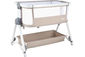 JMMD Baby Bassinet Bedside Sleeper, 3 in1 Baby Bassinet with 6 Levels Height Adjustable Side Sleeper Foldable and Portable Bedside Sleeper for Baby (Khaki)