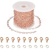PH PandaHall 16.4 Feet Brass Heart Link Chains 18K Rose Gold Plated Heart Chains Soldered Jewelry Chains with 50Pcs Jump Rings Lobster Claw Clasps for Bracelet Necklace Jewelry Making