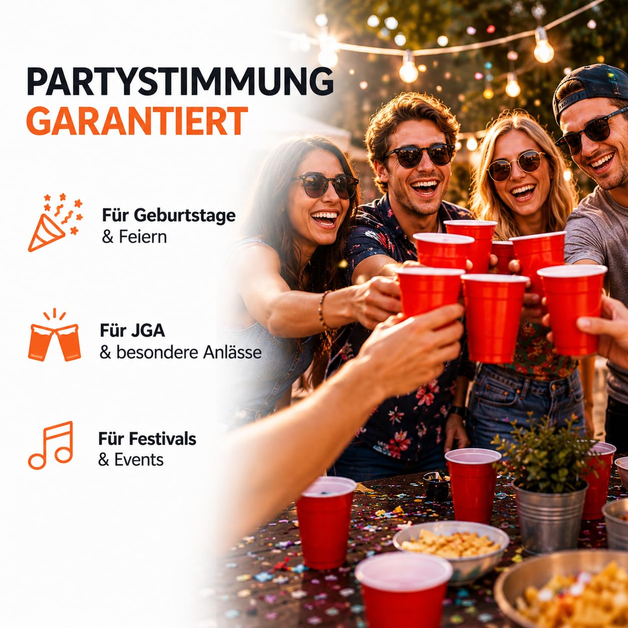 TK Gruppe Timo Klingler Beer Pong Becher 50 Stück wiederverwendbar – Partybecher 473 ml / 16 oz Bierpong, extra starke Red Cups, rote Plastikbecher für Camping,Partys, JGA, Festivals 4