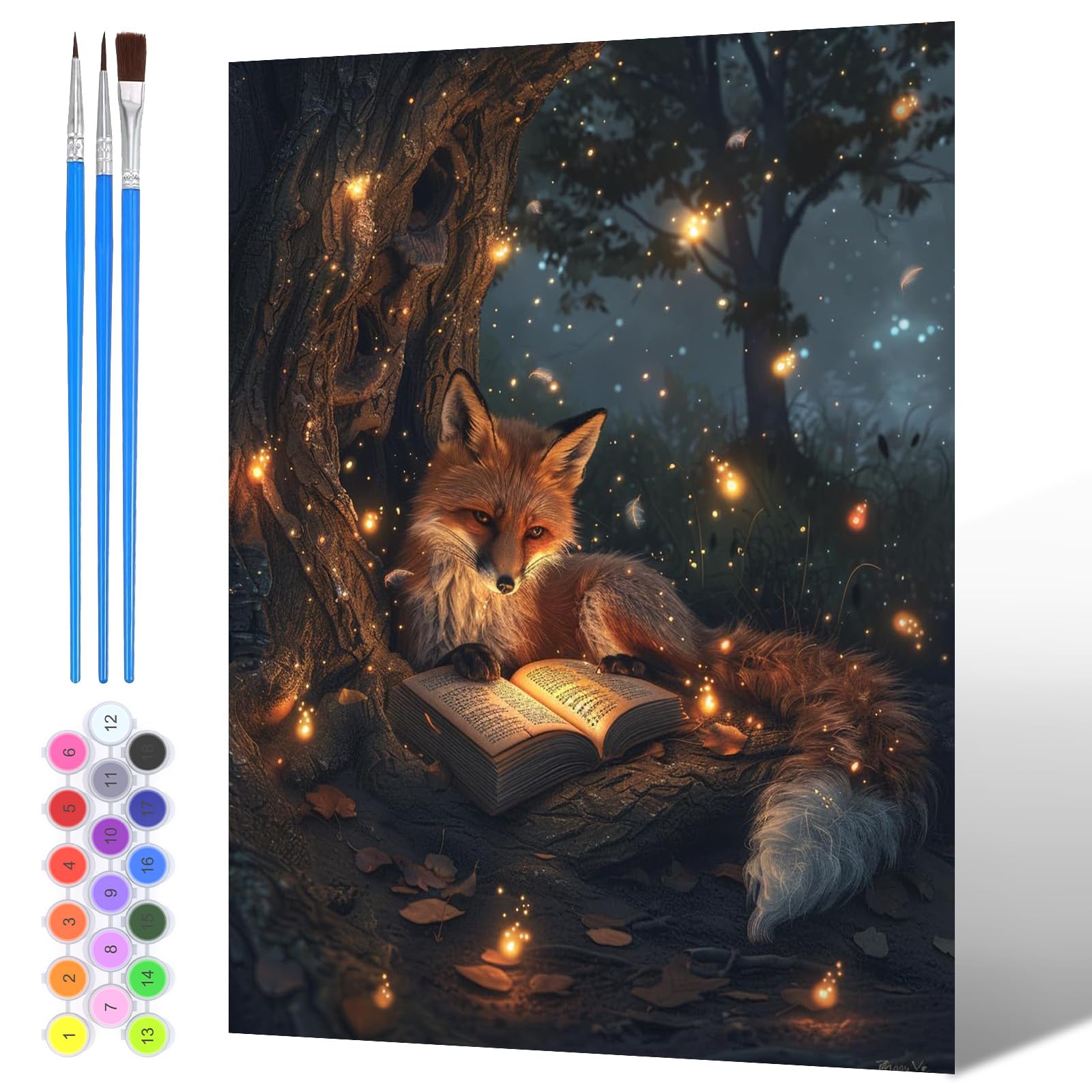 NAIMOER Painting by Numbers Fox in Night for Adults, DIY Acrylic Animals Paint by Numbers on Canvas Art for Adults Gifts, Home Wall Decor 30x40cm — image 1