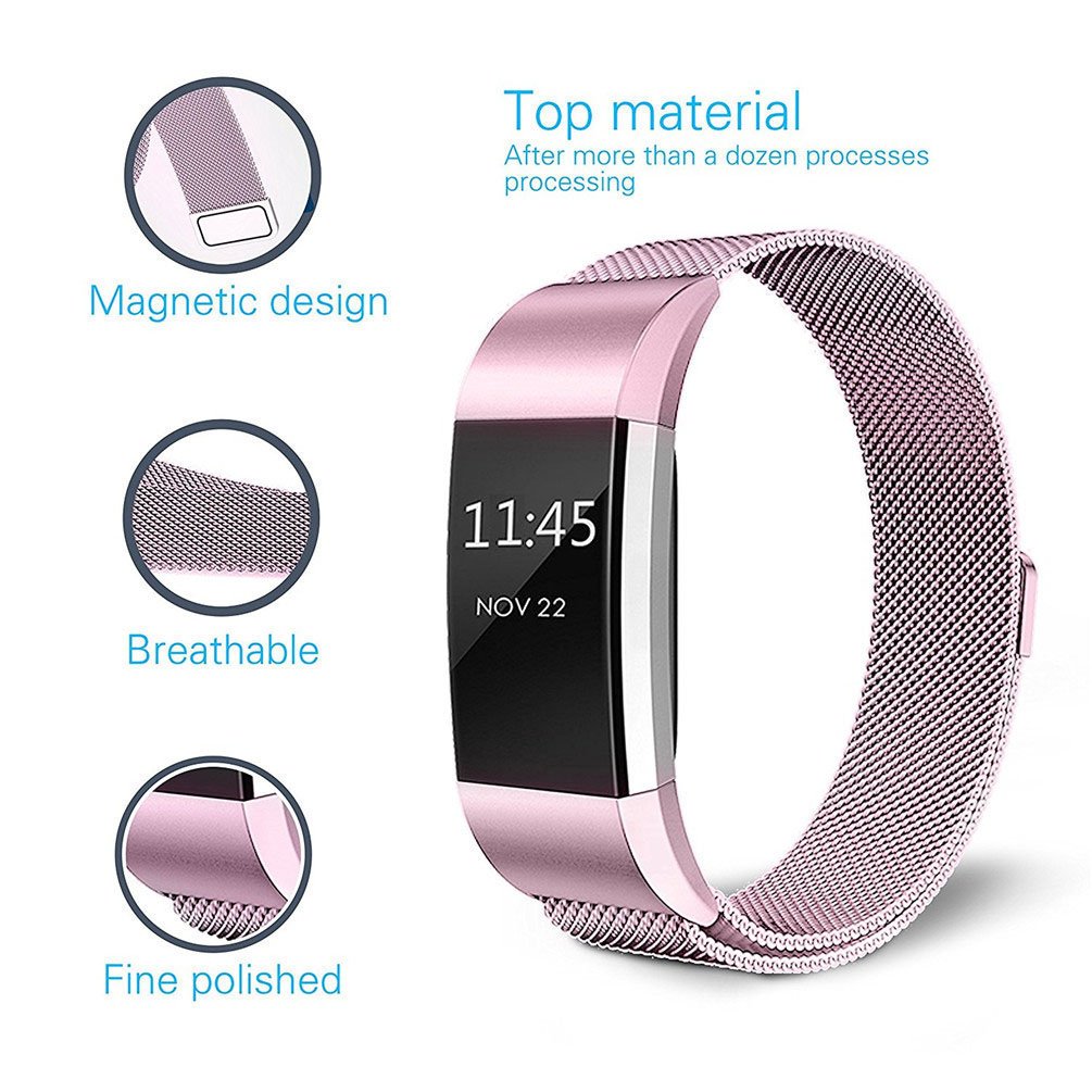 IOQSOF For Fitbit Charge 2 Bands, Milanese Loop Stainless Steel Bracelet Smart Watch Strap Newest Style Replacement Wristband for Fitbit Charge 2 Women and Men Large Small