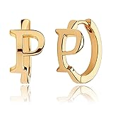 MEVECCO Initial Huggie Hoop Earrings 18K Gold