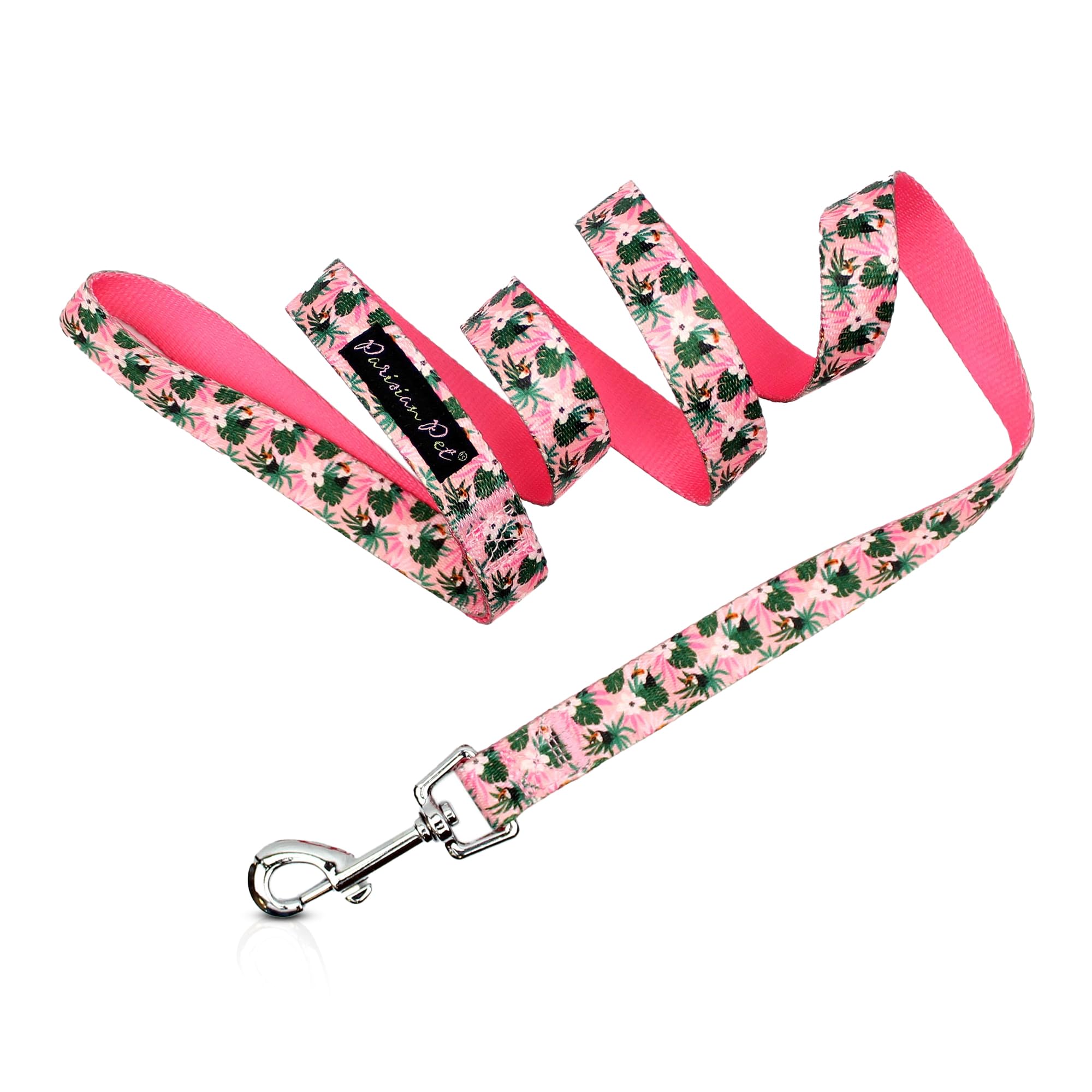 Parisian Pet Girly Dog Leash - 4ft Long, Tropical Toucans Durable Nylon Dog Training Leash - Traction Rope for Small/Medium Dogs