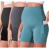POSHDIVAH 3/4 Pack Maternity Biker Shorts Over The Belly Summer Pregnancy Yoga Active Workout Athletic Short Pants 5"/8"