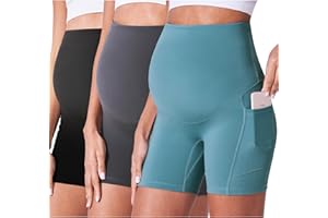 POSHDIVAH 3 Pack Maternity Biker Shorts Over The Belly Summer Comfy Pregnancy Yoga Active Workout Athletic Short Pants 5"/8"