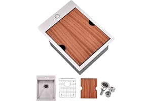 VALISY Bar Sink Drop In, 15 x 20 Inch Kitchen Sink, Stainless Steel Square Small Topmount Workstation Sinks，Single Bowl Kitchen Sinks for Office Laundry Wet Bar Prep RV Outdoor Yard