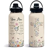 Christian Gifts for Women, 32 Oz You Are Water Bottle with Lid, Religious Faith Inspirational Encouragement Christmas Gift for Women, Christian Tumbler Bible Verse Insulated Coffee Travel Cup, 1 PCS