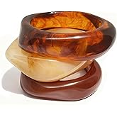 FAXHION Chunky Resin Acrylic Bangle Bracelets for Women, Colorful Wide Geometric Bangles Set, Statement Stackable Bracelet Jewelry Gift