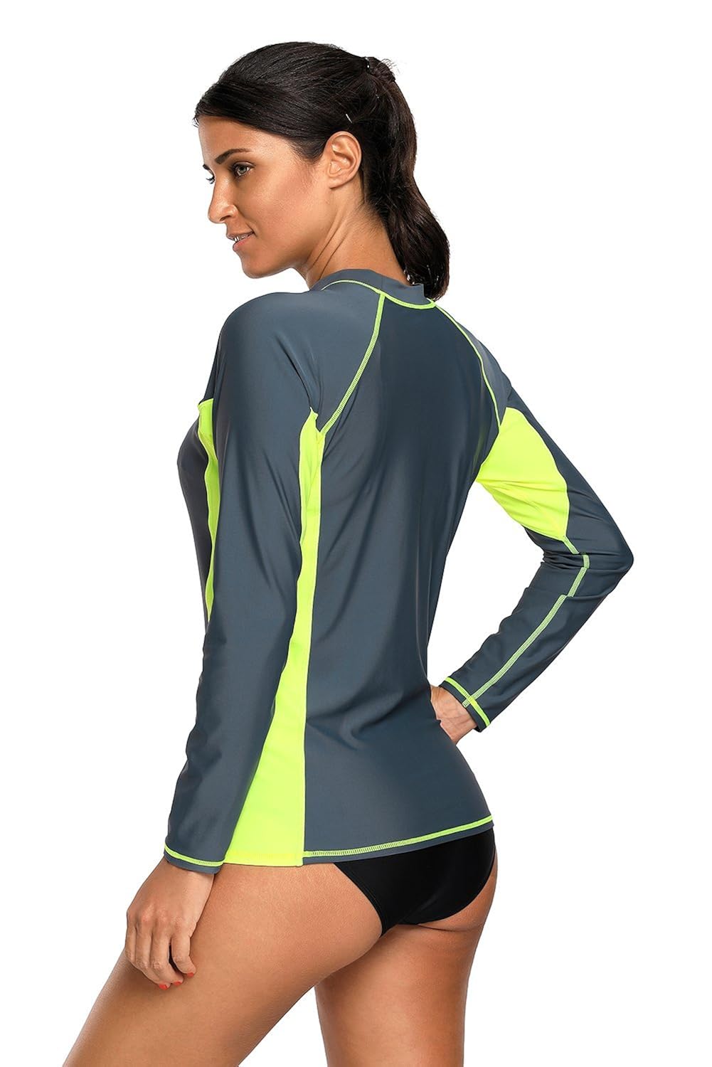 boldgal women's bathing full-sleeved swim tankini beach top (grey)