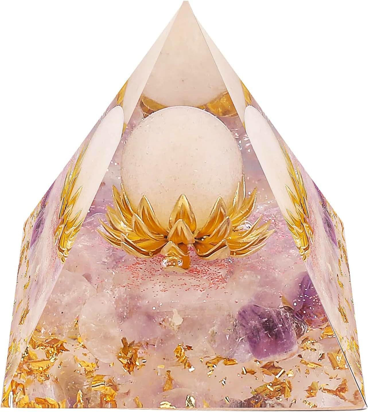 Photo 1 of EternalOrgone Flower of Agate with Lavenda Light Amethyst Healing Crystal Pyramids for Reduce Stress Chakra Reiki Healing Meditation Attracts Lucky and Success