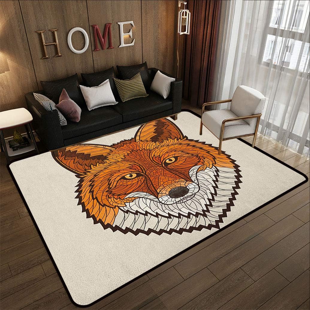 Fox Area Rug, Wild Fox Portrait in Mosaic Inspired Style