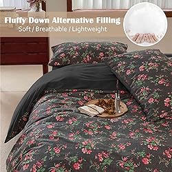 Nanko Floral Comforter Set Queen Size 3 Pcs, Black
