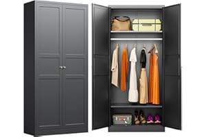 SISESOL Metal Wardrobe Cabinet,Armoire Wardrobe Closet with doors,Black Metal Clothing Storage Cabinet with Adjustable Shelves and Hanging Rod,72" Cloth Storage Cabinets for Home,Bedroom Armoires,Laundry