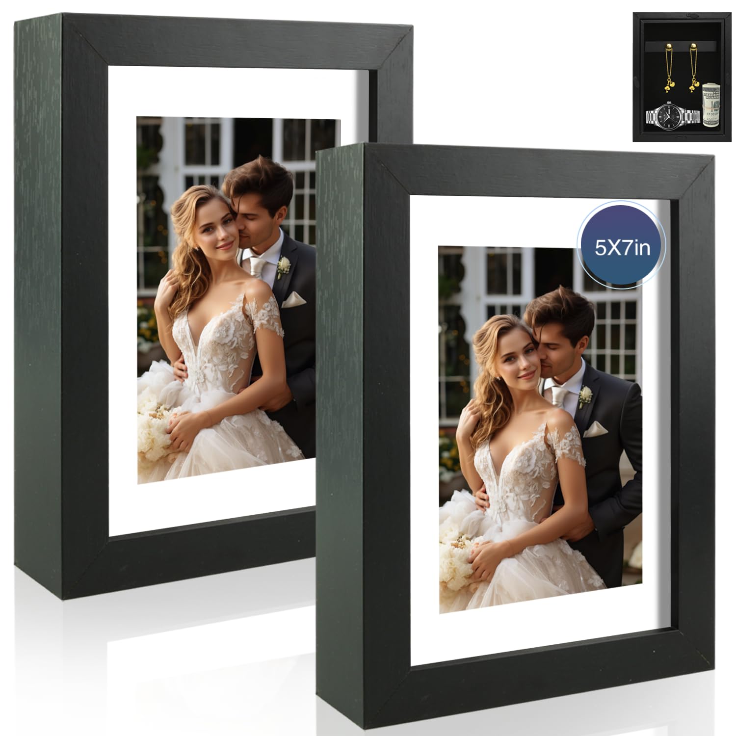 Photo 1 of Hidden Picture Frame Safe 5x7– Disguised Storage Frame with Secret Compartment to Hide Cash, Jewelry, Keys – Wall or Tabletop Diversion Safe Blends with Home Décor, Black, 2-Pack