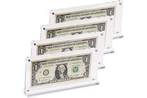 IEEK Acrylic Dollar Bill Display Case Dollar Frame Clear Paper Money Holders Currency Ticket Protector Paper Money Frame for Bill Collectors,7.3 x 3.5 Inch,4 Pack