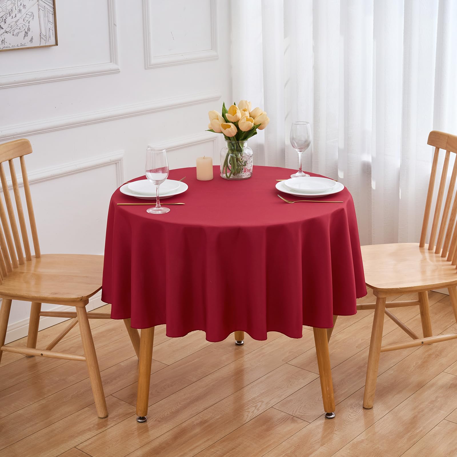 FINDYOU Burgundy 6 Pack Round 60 Inch Tablecloth, Premium Polyester Table Cloth Washable Table Cover Stain and Wrinkle Resistant Decorative Table Cover for Party Wedding Image FINDYOU Burgundy 6 Pack Round 60 Inch Tablecloth, Premium Polyester Table Cloth Washable Table Cover Stain and Wrinkle Resistant Decorative Table Cover for Party Wedding Image