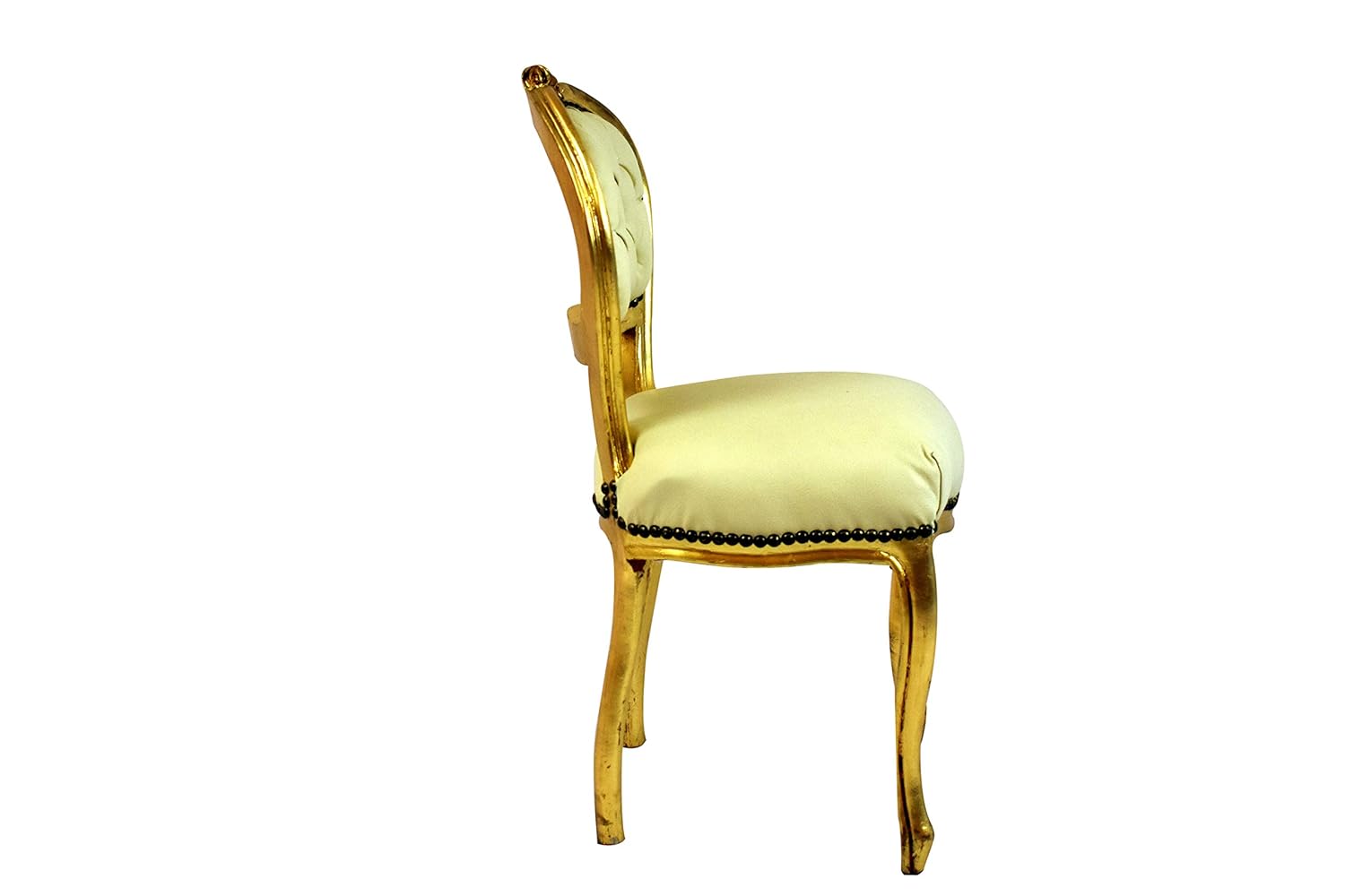 Italux Chaise Musicale Baroque dorée avec Tissu en Similicuir Beige H