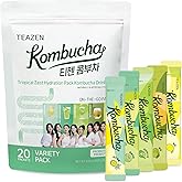 TEAZEN Kombucha Tea Tropical Zest Hydration Variety Pack - 20 Sticks, 5 Flavor (Lemon, Pineapple, Korean Plum, Shine Muscat, Green Mandarin-Lime)