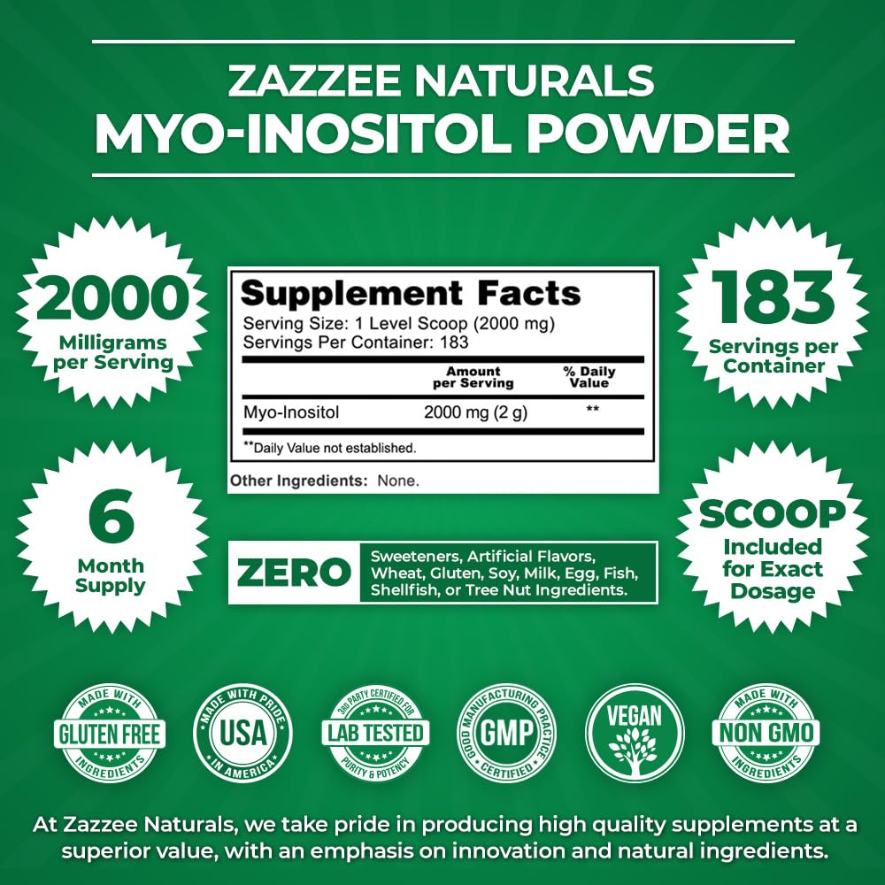 Zazzee Myo-Inositol Capsules and Myo-Inositol Powder, 100% Pure, Premium Grade, Vegan, Non-GMO and All Natural