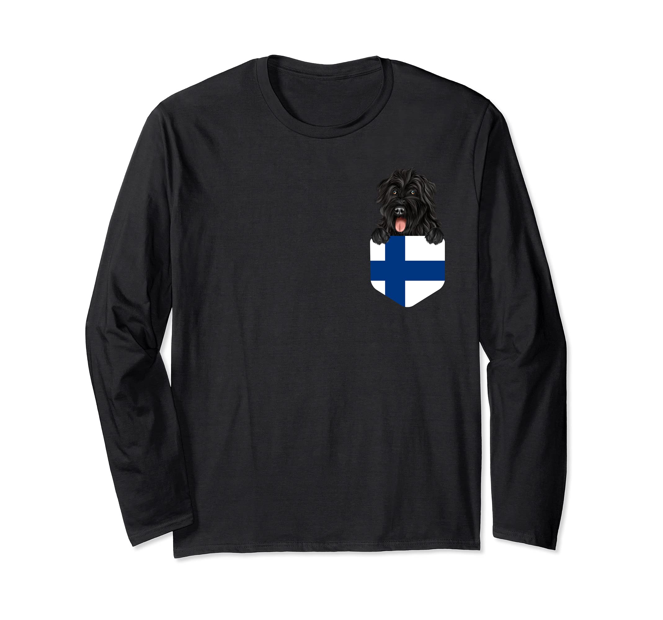 Finland Flag Bouvier des Flandres Dog In Pocket Long Sleeve T-Shirt