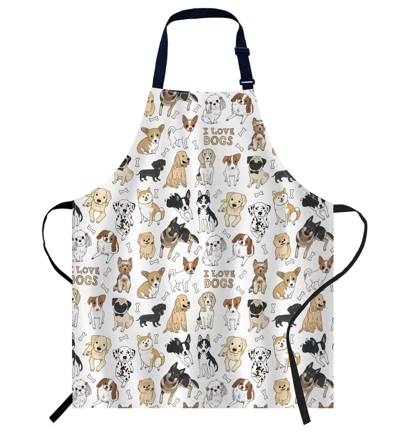 Smooffly I Love Dogs Apron, Adjustable Neck Bib Apron for Men & Women, 27x31 Inch, Unisex, Polyester, Sleeveless, Machine Washable — image 1
