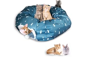 AUOON Cat Tunnel Bed with Central Mat,Big Tube Playground Toys,Oxford Cloth 410D Cloth Materia,Full Moon Shape for Kitten,Cat,Puppy,Dog,Rabbit,Ferret,Blue