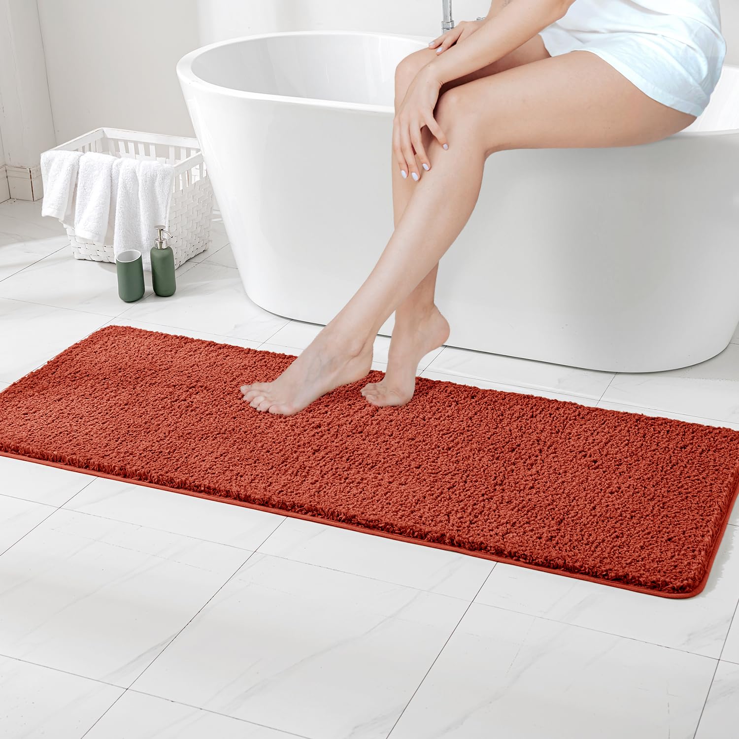 Photo 1 of MIULEE Fall Rust Extra Thick Non Slip Bathroom Rug Shaggy Soft Bath Mat Plush Microfiber Absorbent Water for Shower Tub Machine Washable (24x70 Inches)