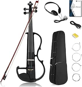 Amazon.com: Vangoa Violín eléctrico de tamaño completo 4/4, violín eléctrico  silencioso negro, violín eléctrico metálico de madera maciza con accesorios  de ébano, kit para principiantes para adultos y adolescentes : Instrumentos  Musicales