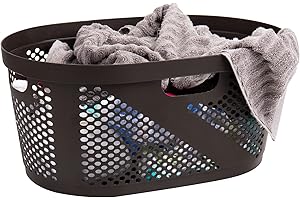 Mind Reader 40L Laundry Basket, Clothes Hamper, Wicker Design, Plastic, 23"L x 14.5"W x 10.5"H, Brown