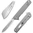 OLITANS T058 Folding Scalpel Knife with 10pcs #60 blades,Titanium alloy Handle with Frame Lock, Utility EDC Pocket Knife with Back Clip