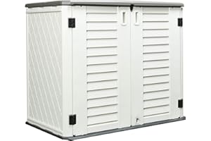ADDOK Horizontal Storage Shed Weather Resistance, Large Outdoor Storage Cabinet Lockable, Thick HDEP Plastic Storage Unit for Backyards, Patio, Garden(26 Cu.ft/Ivory White)