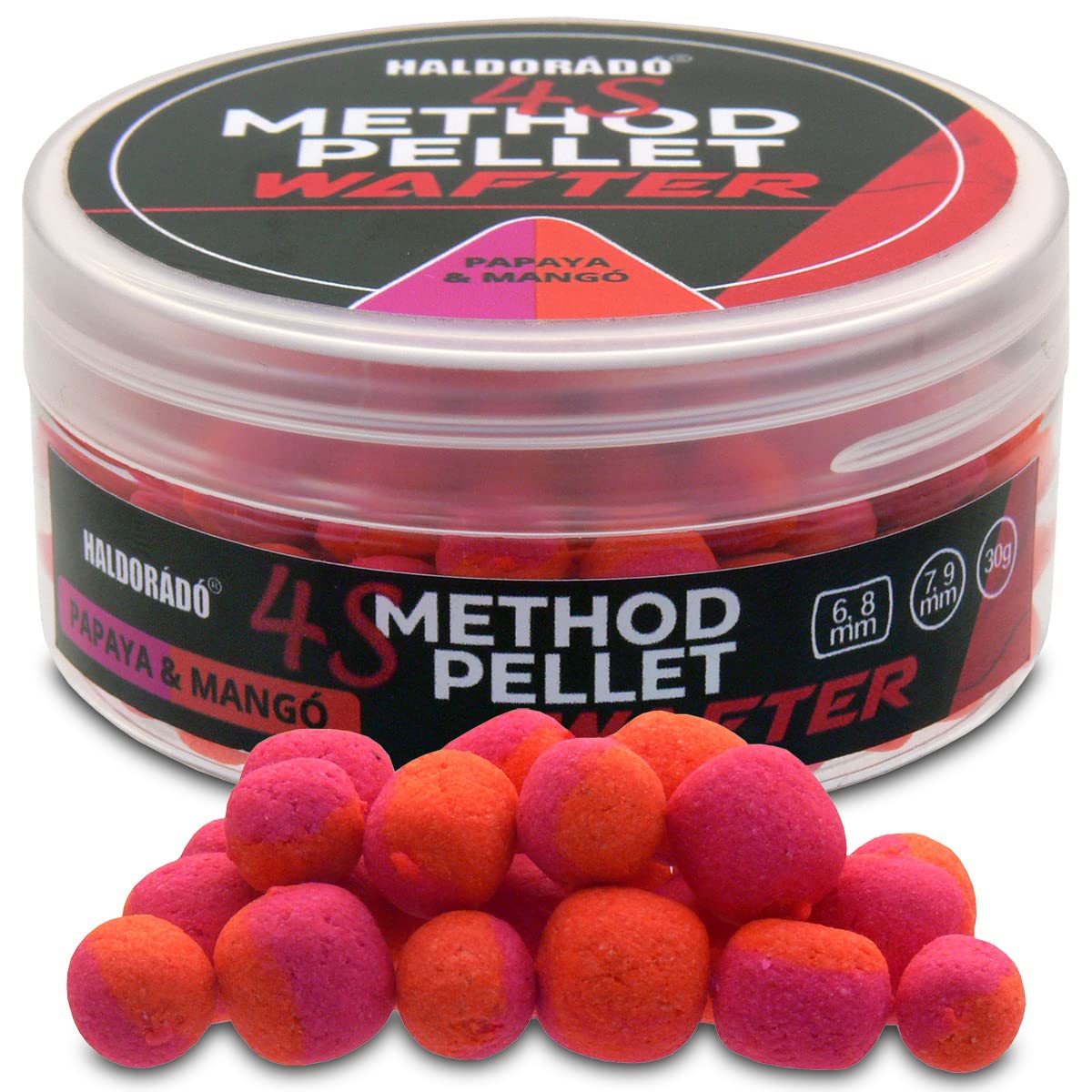 HALDORADO 4S Method Pellet Wafter, Carp Fishing, Papaya & Mango, Orange + Pink, 6, 7, 8, 9 mm