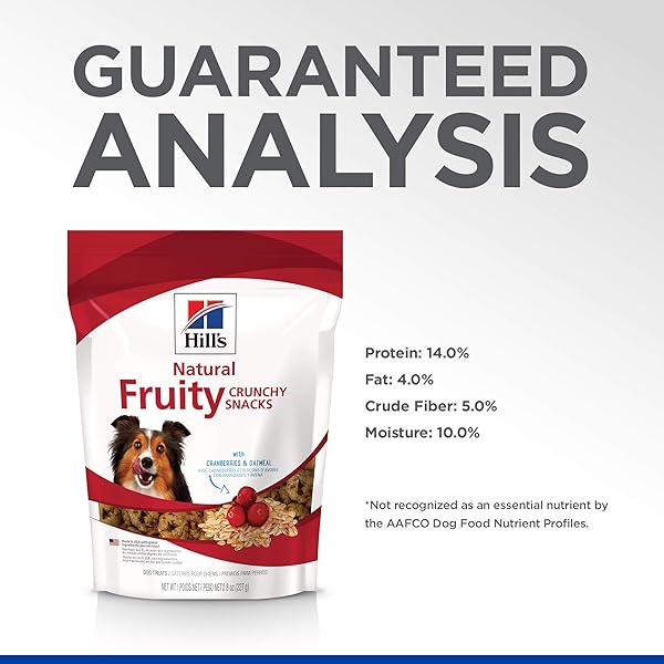 HILL’S NATURAL FRUITY SNACKS, CRUNCHY DOG TREATS, CRANBERRIES & OATMEAL, 8 OZ. BAG