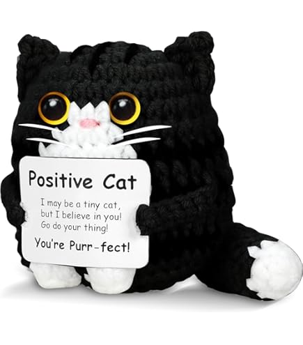 Chat Au Crochet Pour Soutien émotionnel – Mini Peluche Porte-bonheur Avec Carte Positive, Cadeau Encouragement Pour Ami, Collègue, Enfant, Adulte