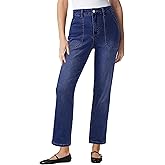 luvamia Straight Leg Jeans for Women Trendy High Waisted Stretchy Denim Pants Ankle Length Patch Pocket Trouser Jeans