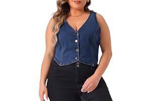 Agnes Orinda Plus Size Denim Vest for Women Sleeveless V Neck Button Down Casual Jean Waistcoat Jacket